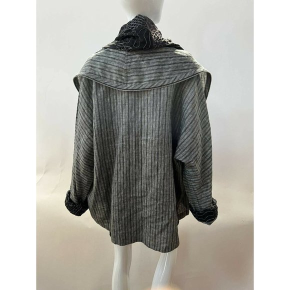 Catherine Bacon Womens Oversized Jacket Coat Black White Stripe Zip One Size - Picture 2 of 12